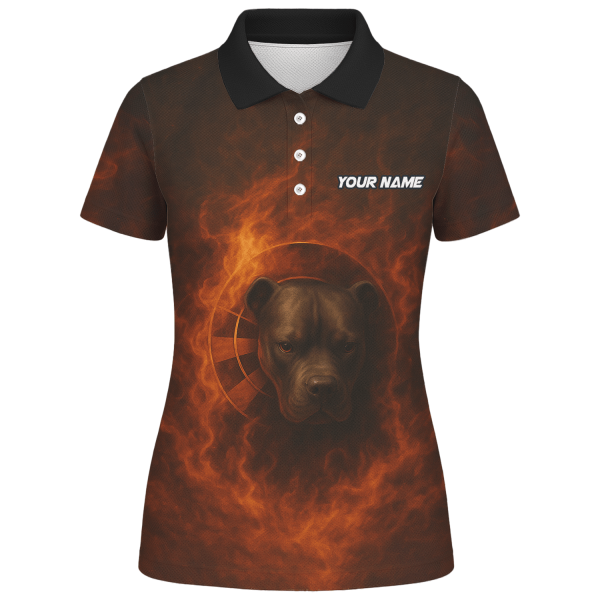 Damen Poloshirt mit Wunschname: Pitbull Flammen Motiv Y3740 - Outfitsuche