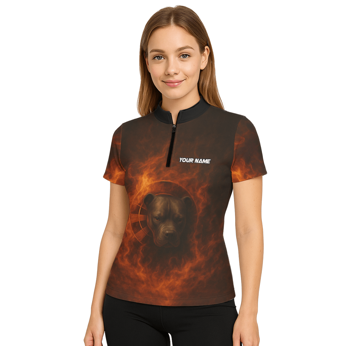 Damen Poloshirt mit Wunschname: Pitbull Flammen Motiv Y3740 - Outfitsuche