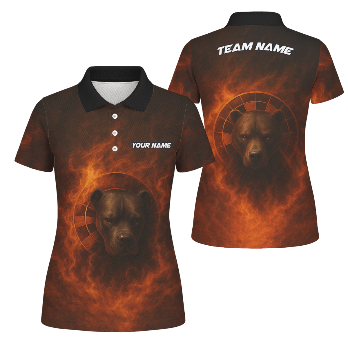 Damen Poloshirt mit Wunschname: Pitbull Flammen Motiv Y3740 - Outfitsuche