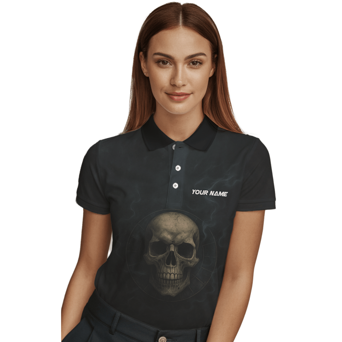 Damen Poloshirt Personalisiert Dunkler Schädel Zombie B8029 - Outfitsuche