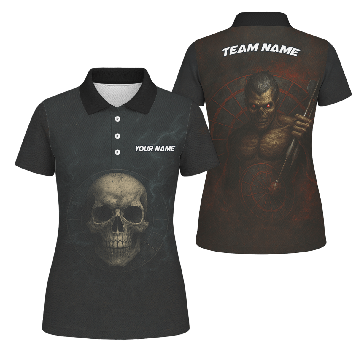 Damen Poloshirt Personalisiert Dunkler Schädel Zombie B8029 - Outfitsuche