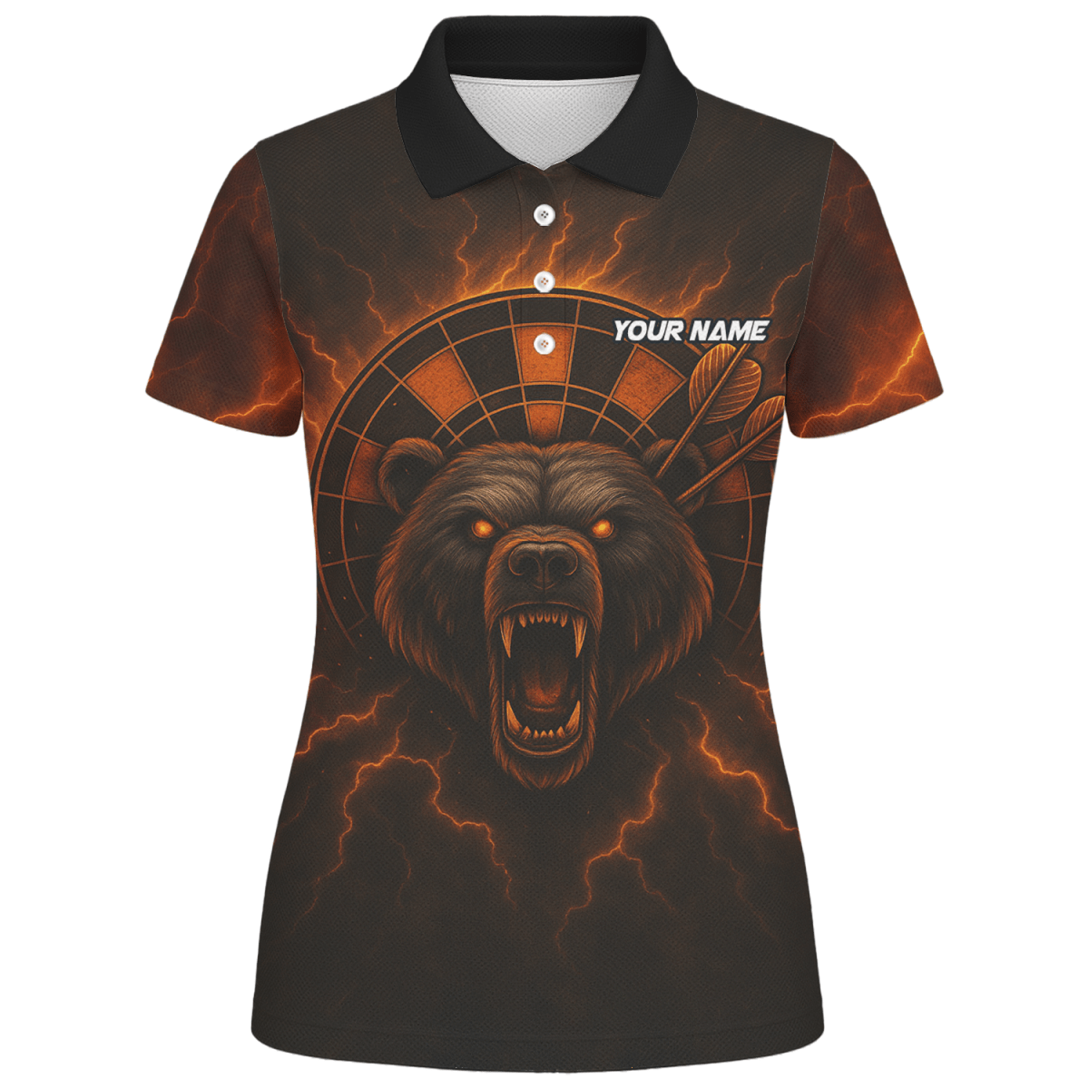 Damen Poloshirt Personalisiert Feuriger Bär Blitzpfeil Motiv Schwarz Rot Orange R3672 - Outfitsuche