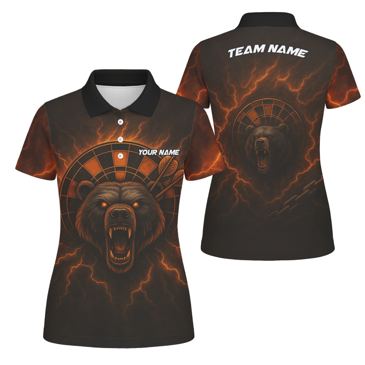 Damen Poloshirt Personalisiert Feuriger Bär Blitzpfeil Motiv Schwarz Rot Orange R3672 - Outfitsuche