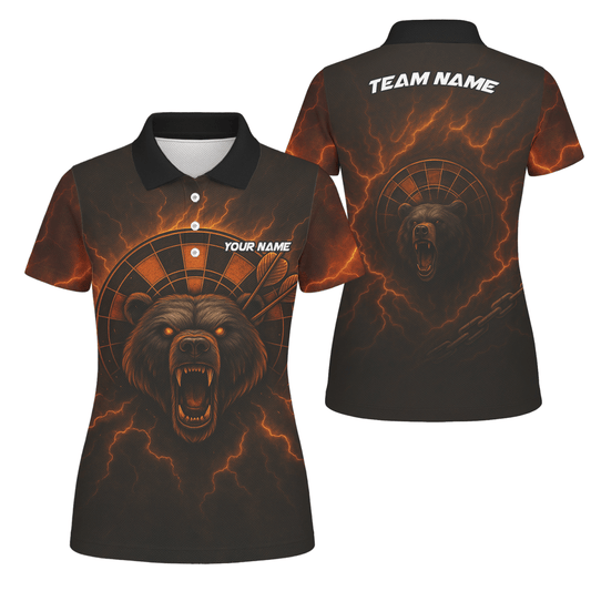 Damen Poloshirt Personalisiert Feuriger Bär Blitzpfeil Motiv Schwarz Rot Orange R3672 - Outfitsuche