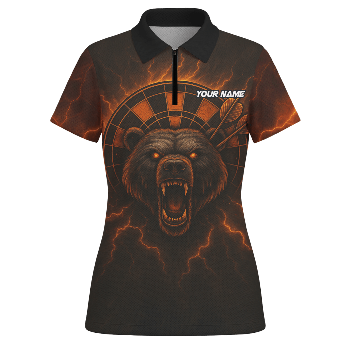 Damen Poloshirt Personalisiert Feuriger Bär Blitzpfeil Motiv Schwarz Rot Orange R3672 - Outfitsuche