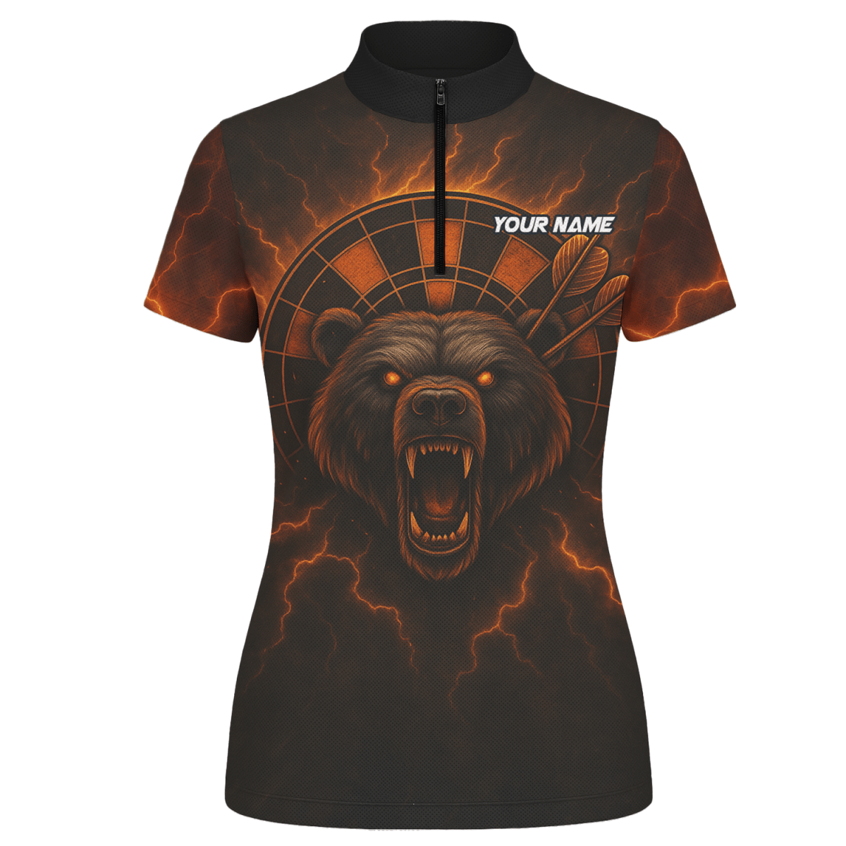 Damen Poloshirt Personalisiert Feuriger Bär Blitzpfeil Motiv Schwarz Rot Orange R3672 - Outfitsuche