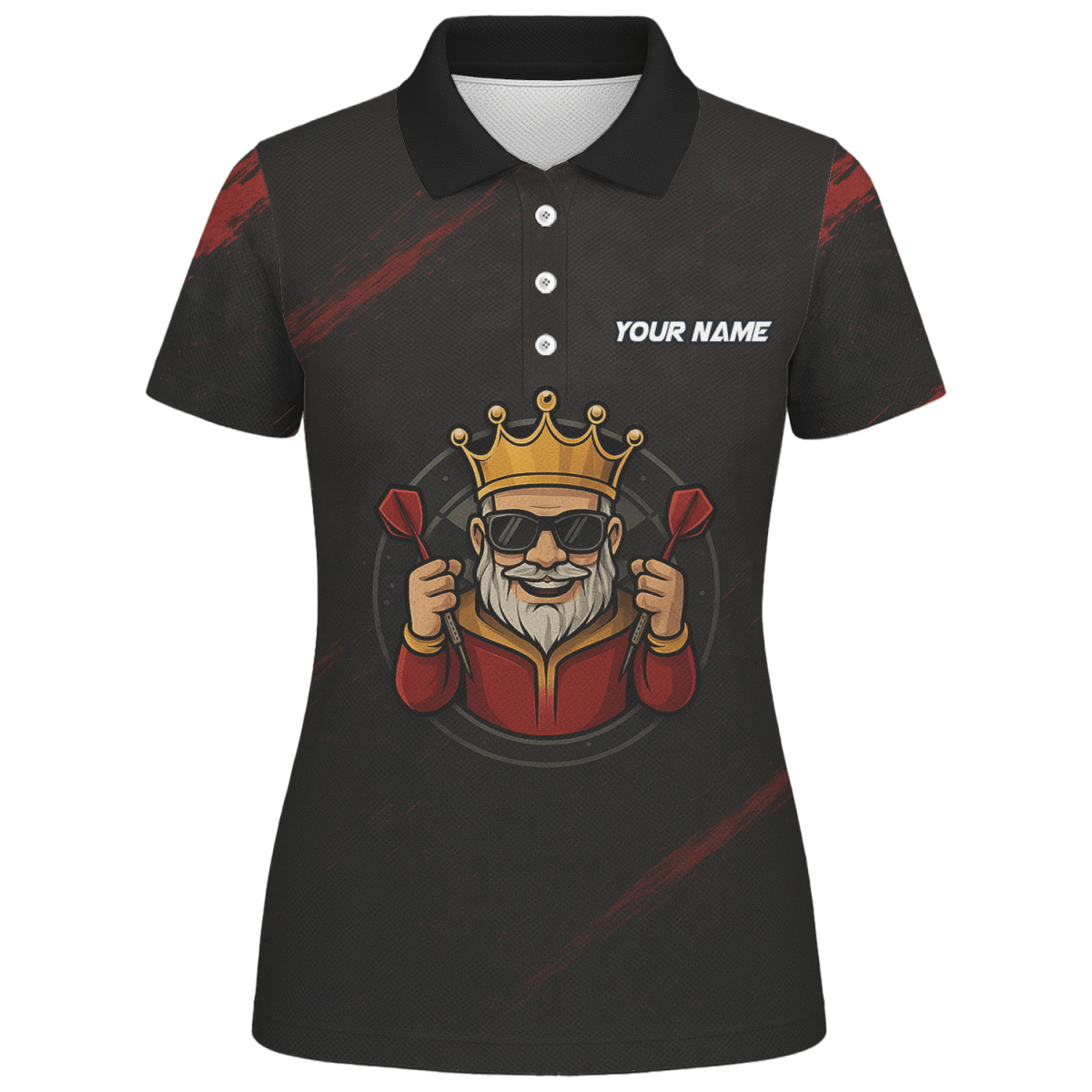 Damen Poloshirt Personalisiert Schwarz Rot mit Königskrone & Dart Grunge Motiv - Outfitsuche