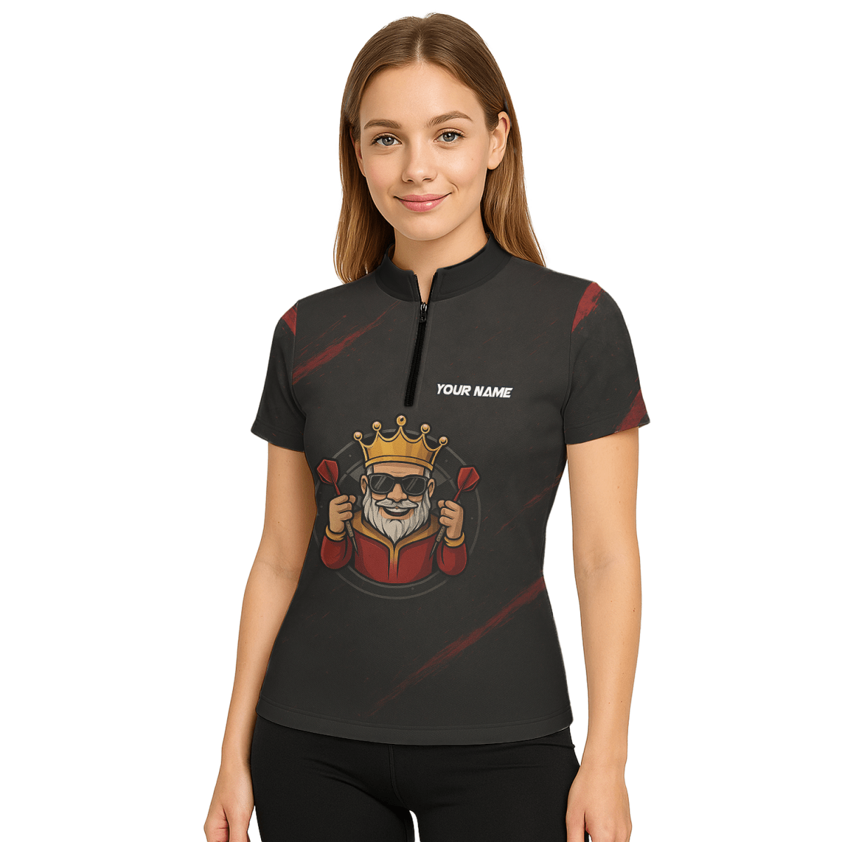 Damen Poloshirt Personalisiert Schwarz Rot mit Königskrone & Dart Grunge Motiv - Outfitsuche