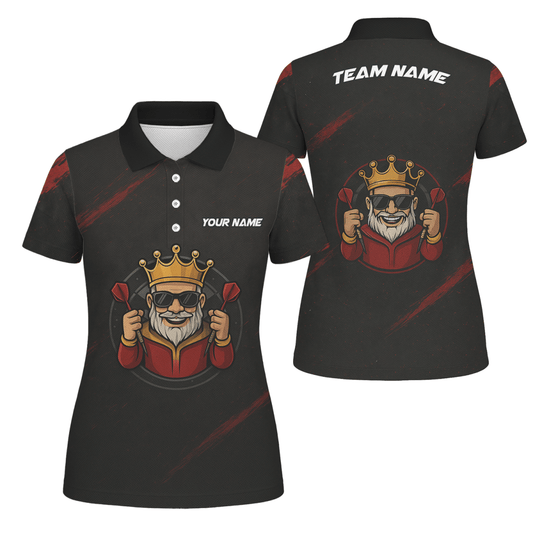 Damen Poloshirt Personalisiert Schwarz Rot mit Königskrone & Dart Grunge Motiv - Outfitsuche