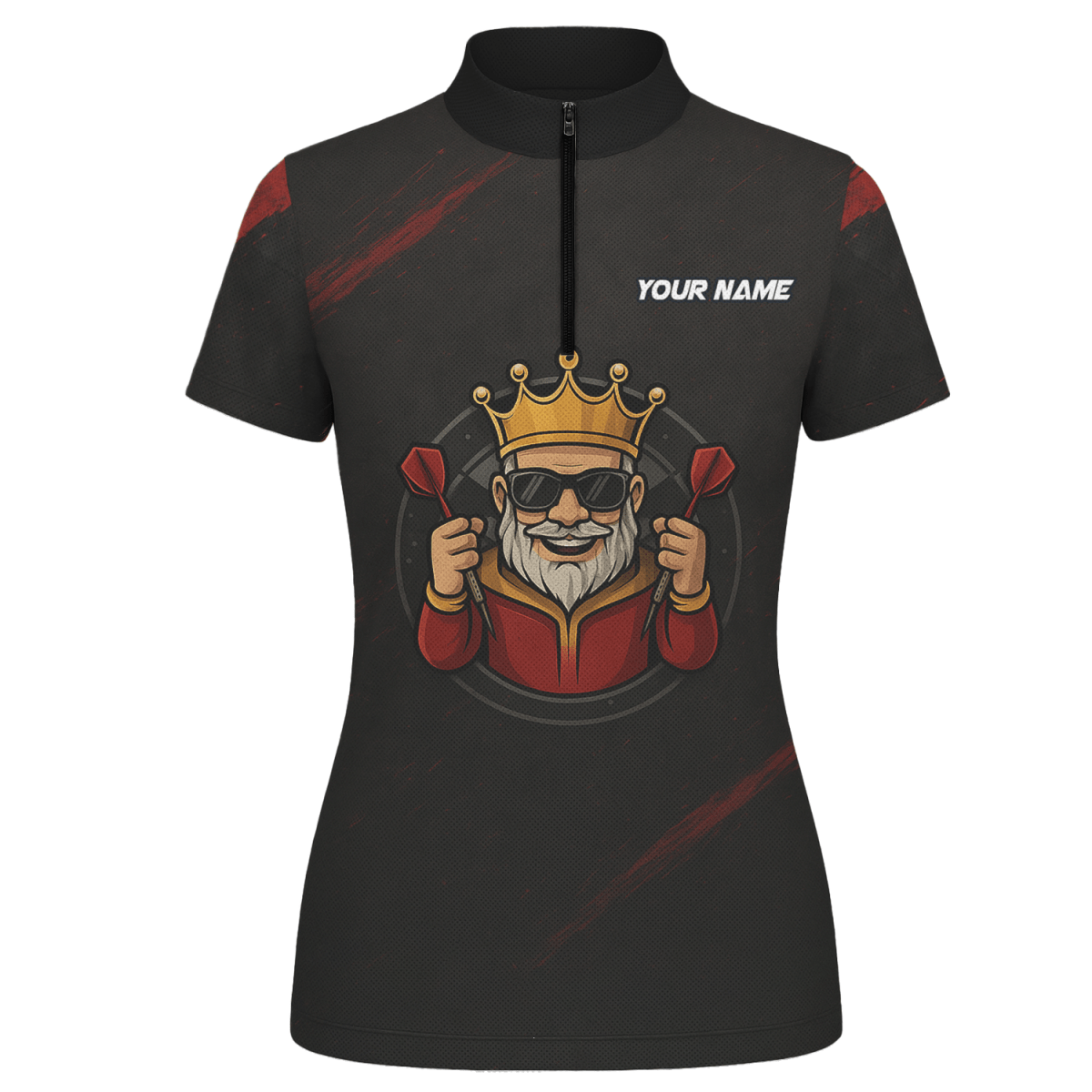 Damen Poloshirt Personalisiert Schwarz Rot mit Königskrone & Dart Grunge Motiv - Outfitsuche