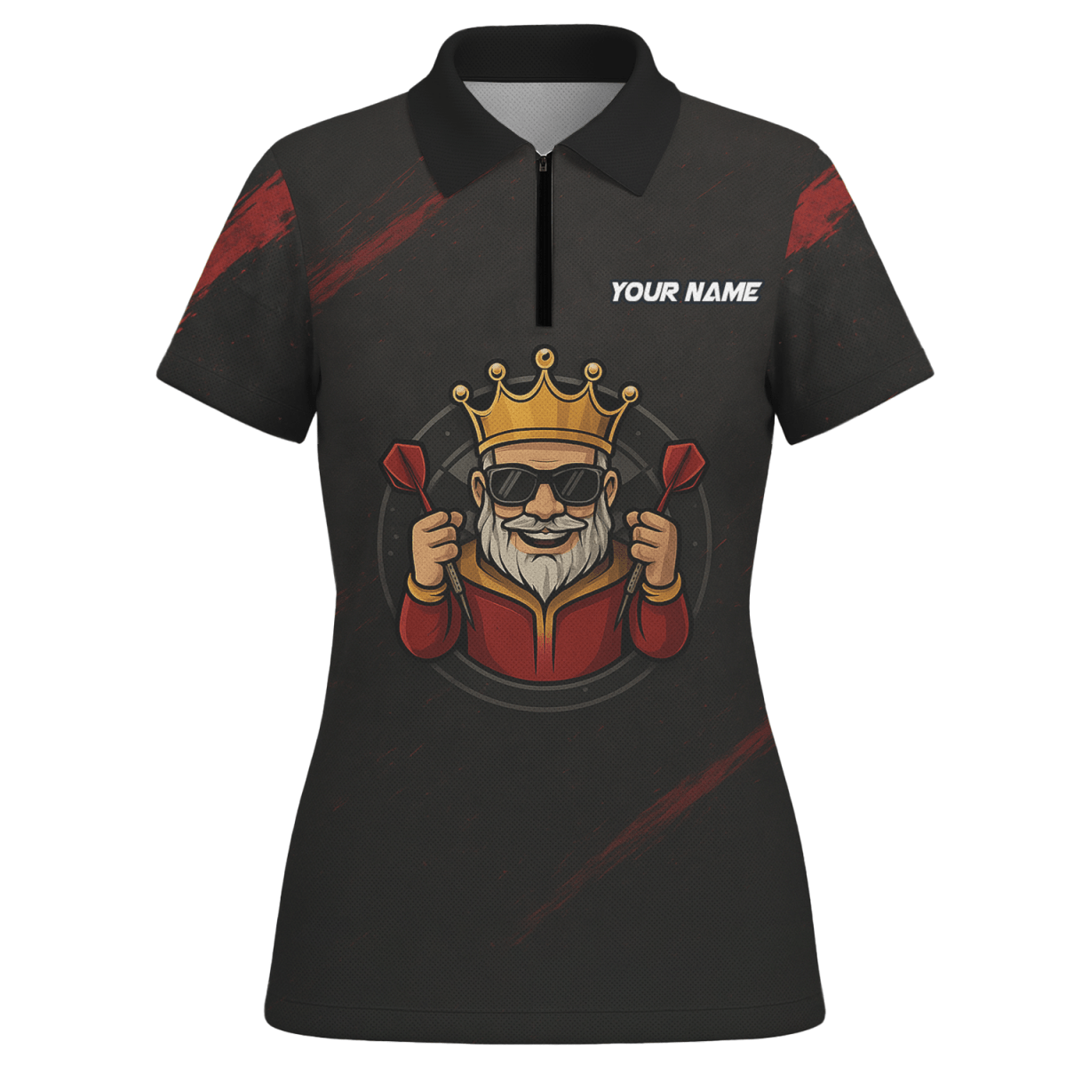 Damen Poloshirt Personalisiert Schwarz Rot mit Königskrone & Dart Grunge Motiv - Outfitsuche