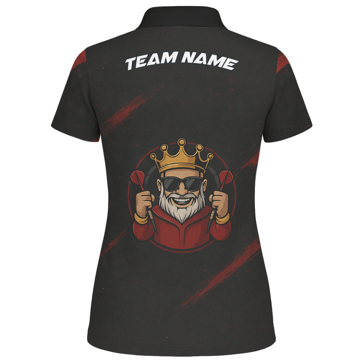 Damen Poloshirt Personalisiert Schwarz Rot mit Königskrone & Dart Grunge Motiv - Outfitsuche