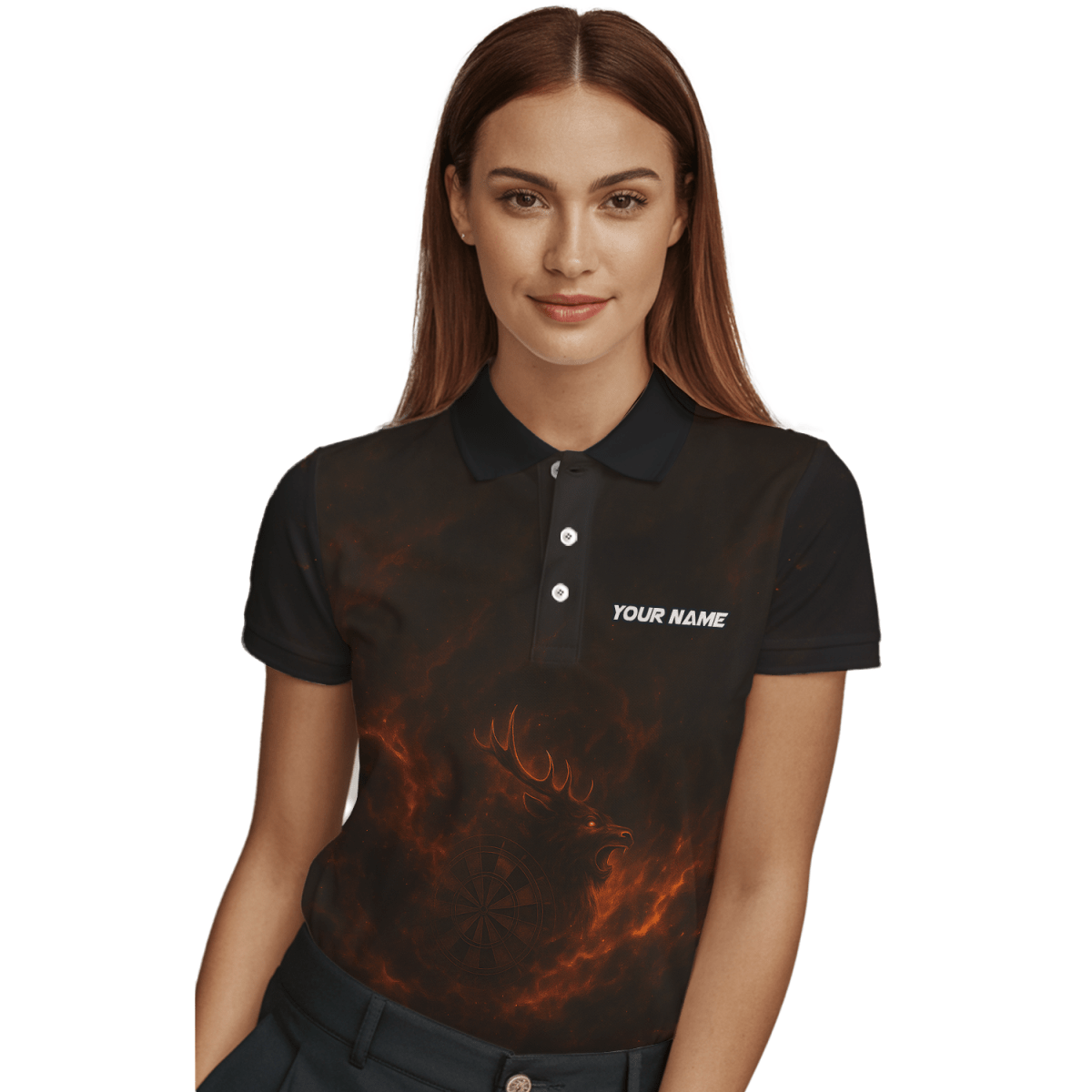 Damen Poloshirt Schwarz Individuell Feuriger Hirsch Dart V8802 - Outfitsuche