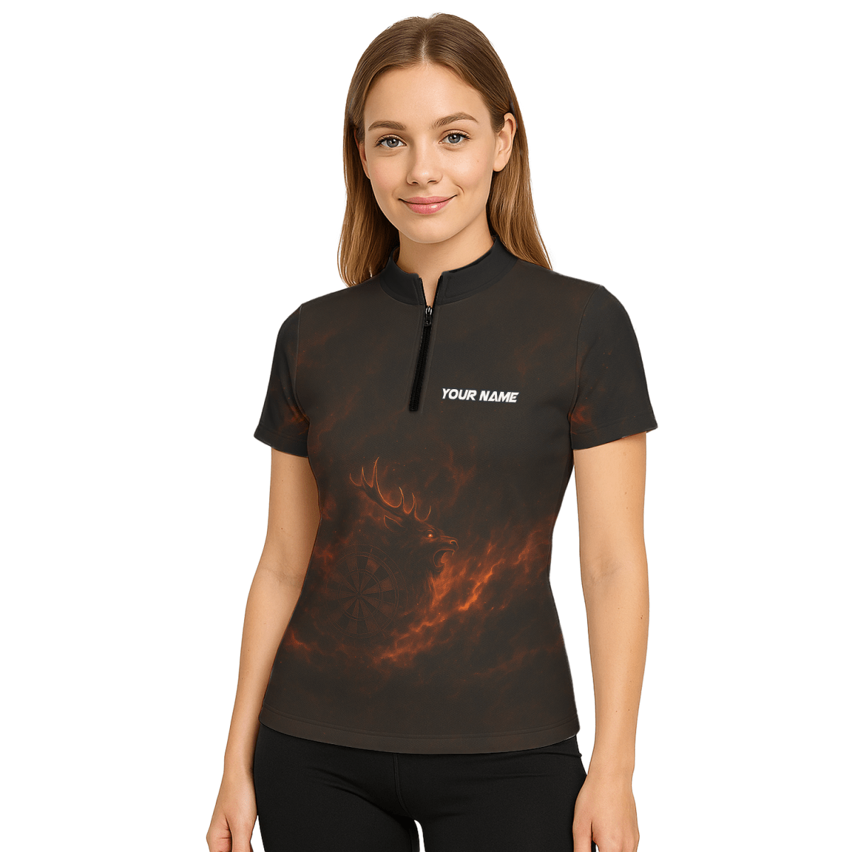 Damen Poloshirt Schwarz Individuell Feuriger Hirsch Dart V8802 - Outfitsuche