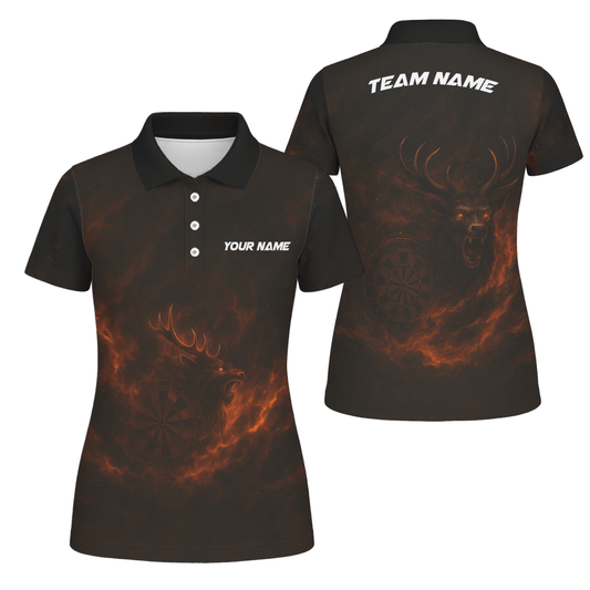 Damen Poloshirt Schwarz Individuell Feuriger Hirsch Dart V8802 - Outfitsuche