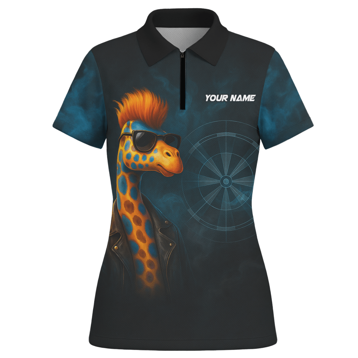 Damen Poloshirt Schwarz - Personalisiert - Giraffe Darts Design - Outfitsuche