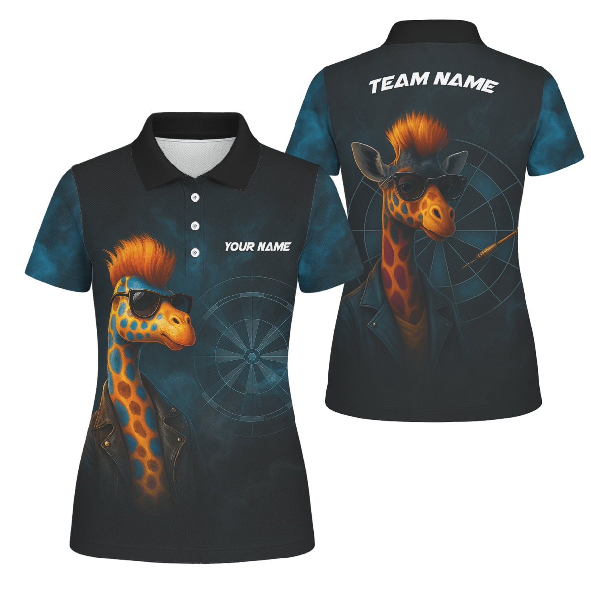 Damen Poloshirt Schwarz - Personalisiert - Giraffe Darts Design - Outfitsuche