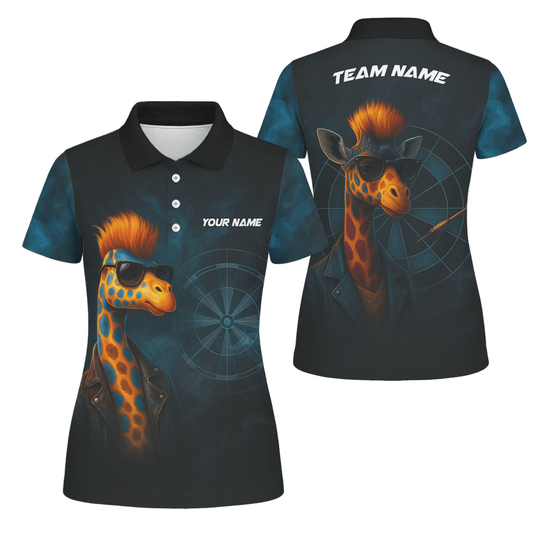 Damen Poloshirt Schwarz - Personalisiert - Giraffe Darts Design - Outfitsuche