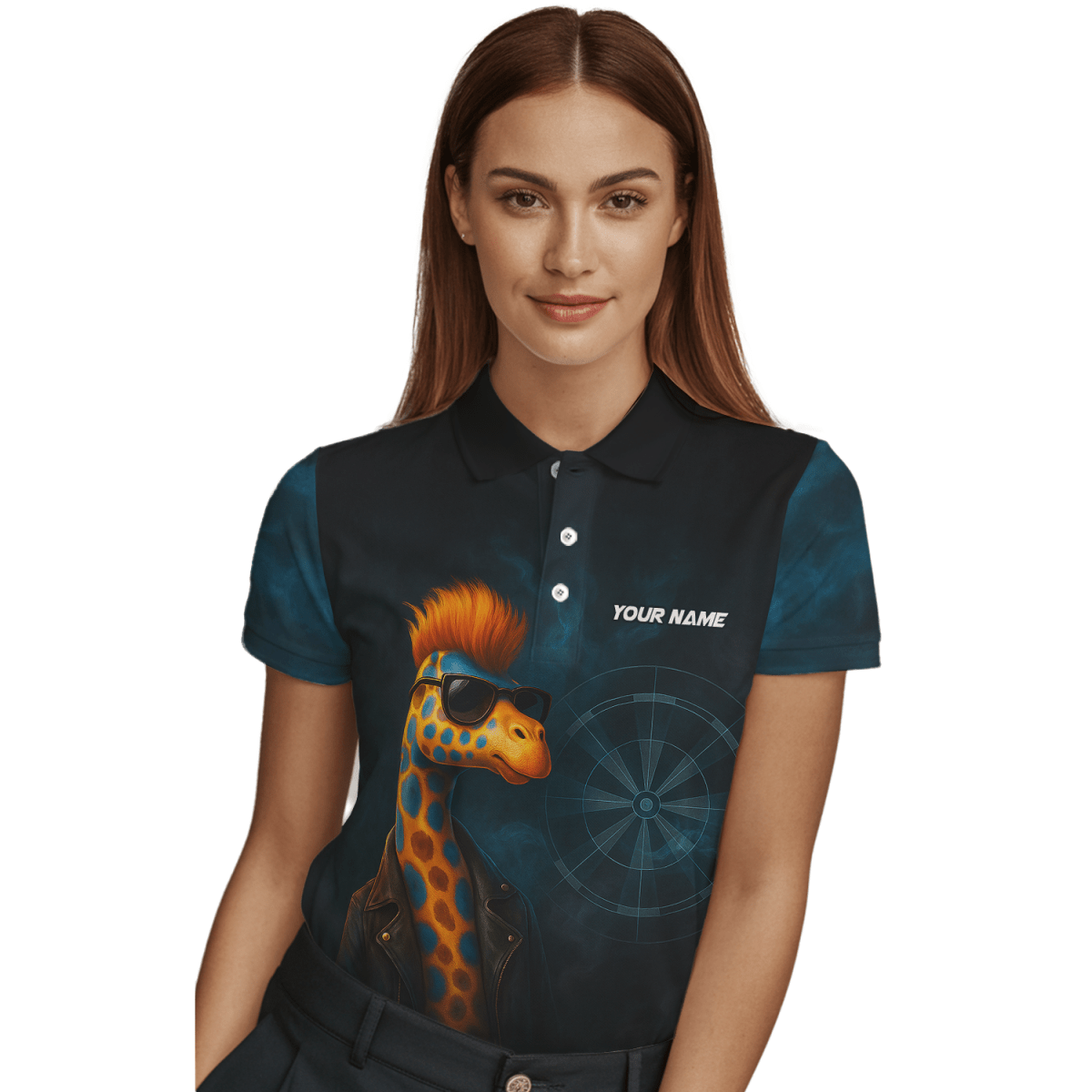 Damen Poloshirt Schwarz - Personalisiert - Giraffe Darts Design - Outfitsuche