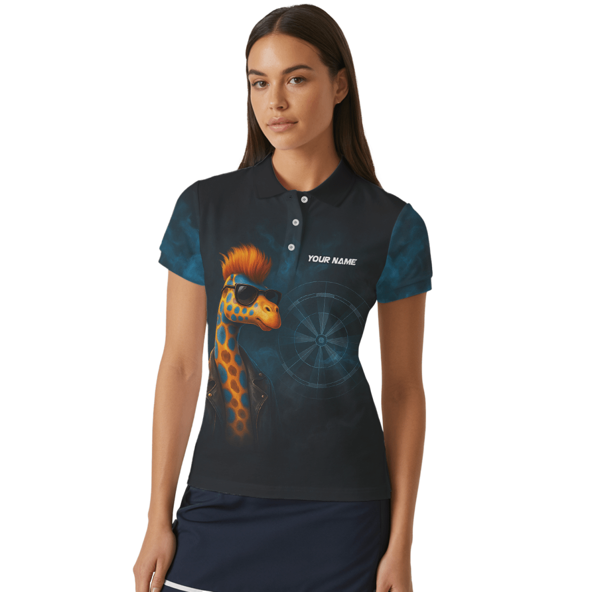 Damen Poloshirt Schwarz - Personalisiert - Giraffe Darts Design - Outfitsuche