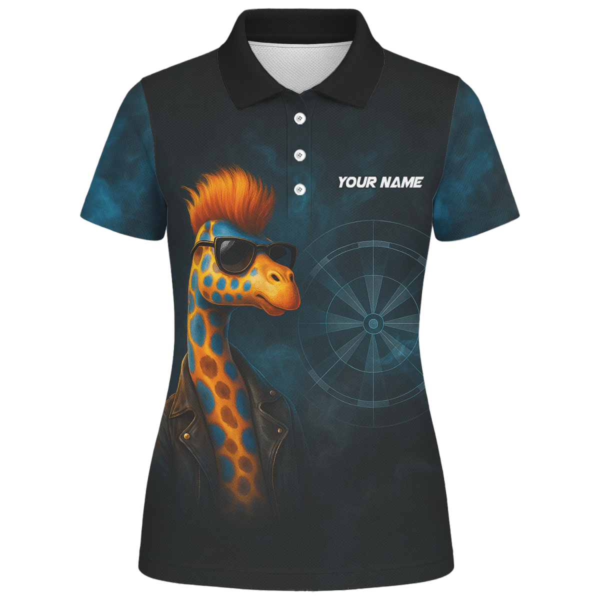 Damen Poloshirt Schwarz - Personalisiert - Giraffe Darts Design - Outfitsuche