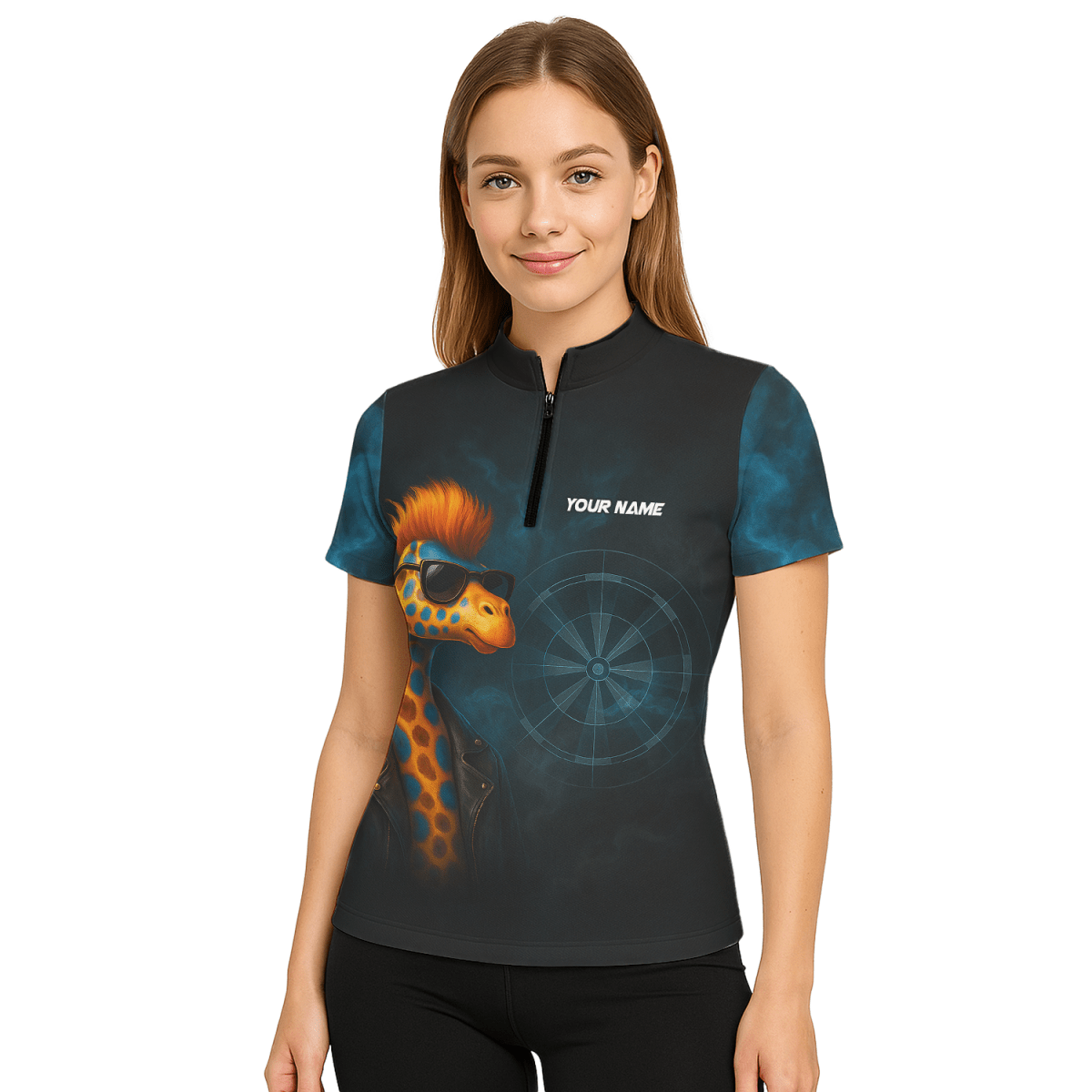 Damen Poloshirt Schwarz - Personalisiert - Giraffe Darts Design - Outfitsuche
