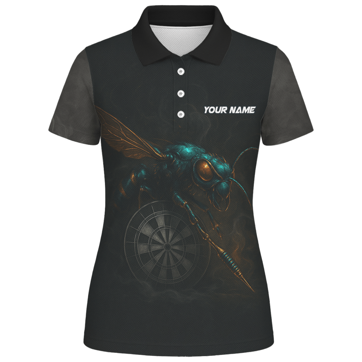 Damen Poloshirt Schwarz Personalisiert mit Wasp Dart Design und Wunschnamen für Teams - Outfitsuche