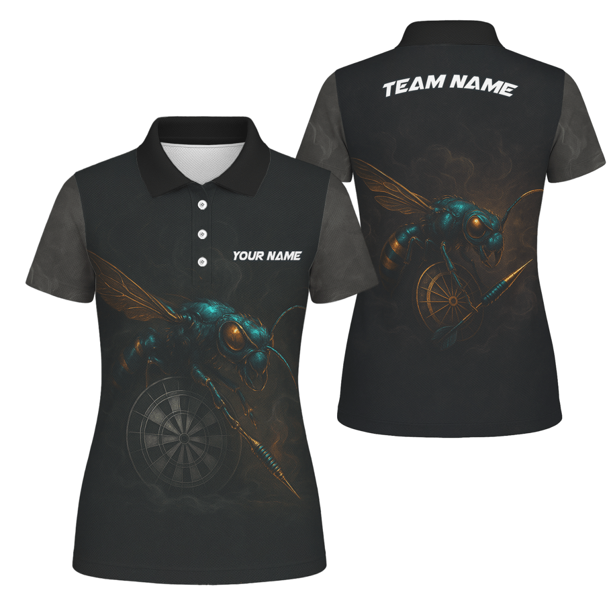 Damen Poloshirt Schwarz Personalisiert mit Wasp Dart Design und Wunschnamen für Teams - Outfitsuche
