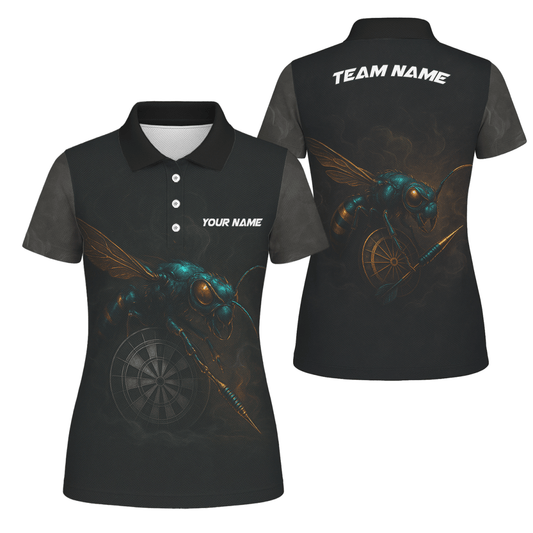 Damen Poloshirt Schwarz Personalisiert mit Wasp Dart Design und Wunschnamen für Teams - Outfitsuche