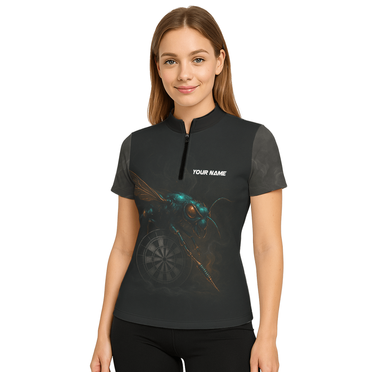 Damen Poloshirt Schwarz Personalisiert mit Wasp Dart Design und Wunschnamen für Teams - Outfitsuche
