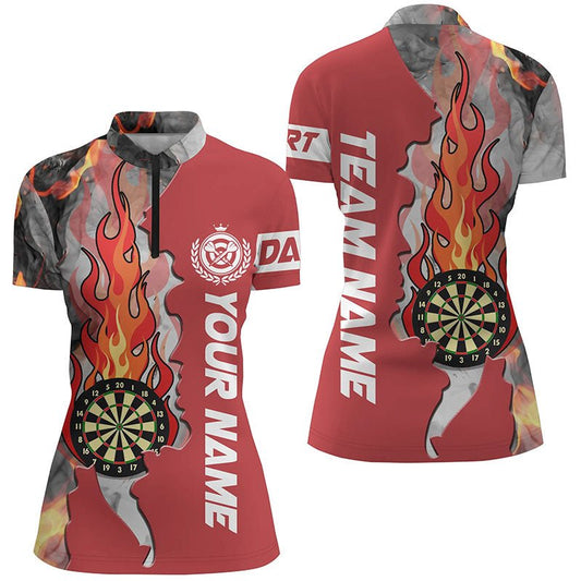 Damen Rote Flammen Darts Viertel - Zip Shirt T1307 - Outfitsuche