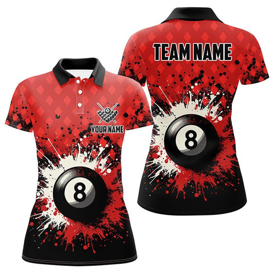 Damen Rotes Grunge 8 - Ball Pool Polo - Shirt T1183 - Outfitsuche