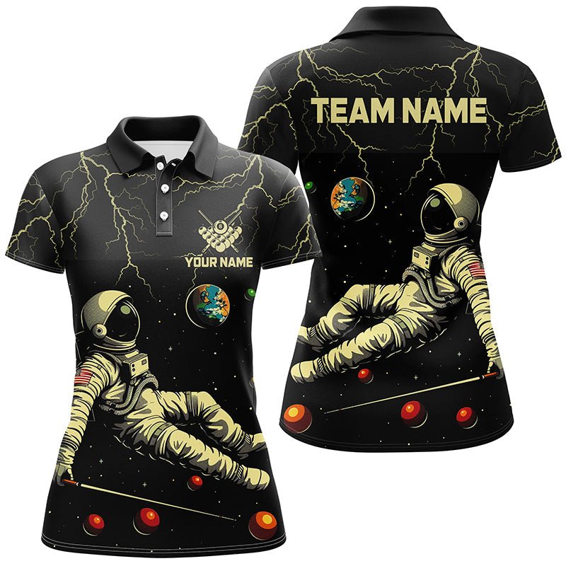 Damen Schwarz Astronauten Blitz Galaxie Billard Shirt T2029 - Outfitsuche