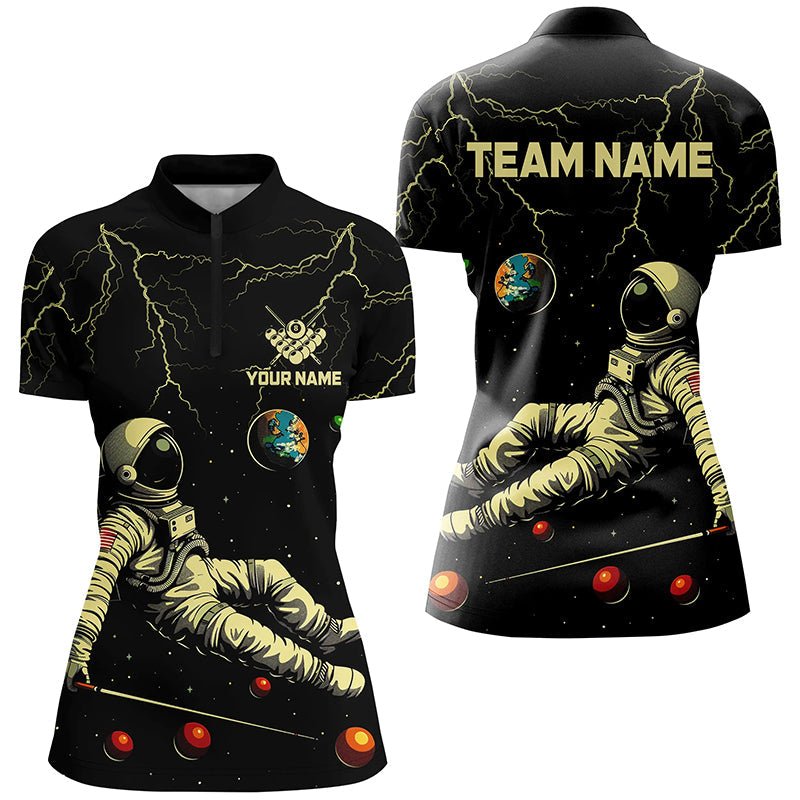 Damen Schwarz Astronauten Blitz Galaxie Billard Shirt T2029 - Outfitsuche