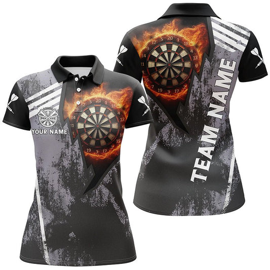 Damen Schwarzes Flammen - Dartboard Dart 3D Polo Shirt V1078 - Outfitsuche