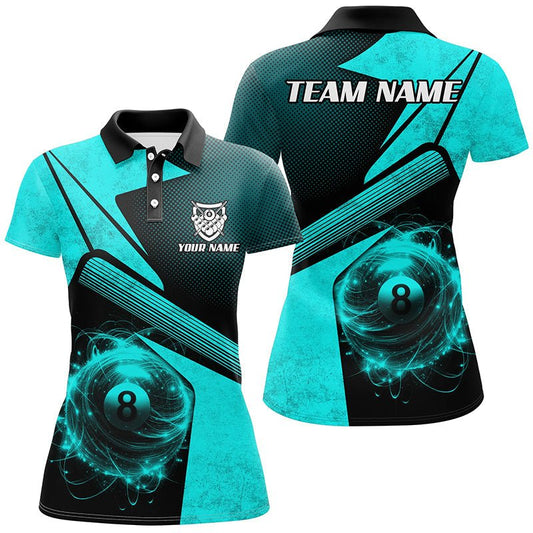 Damen Sport Polo - Shirt in Blau mit 8 - Ball - Billard - Motiv V1042 - Outfitsuche