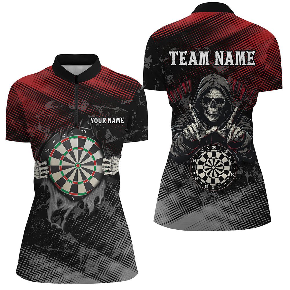 Damen T-Shirt mit individuellem roten und schwarzen Totenkopf - Motiv für Darts T1987 - Outfitsuche