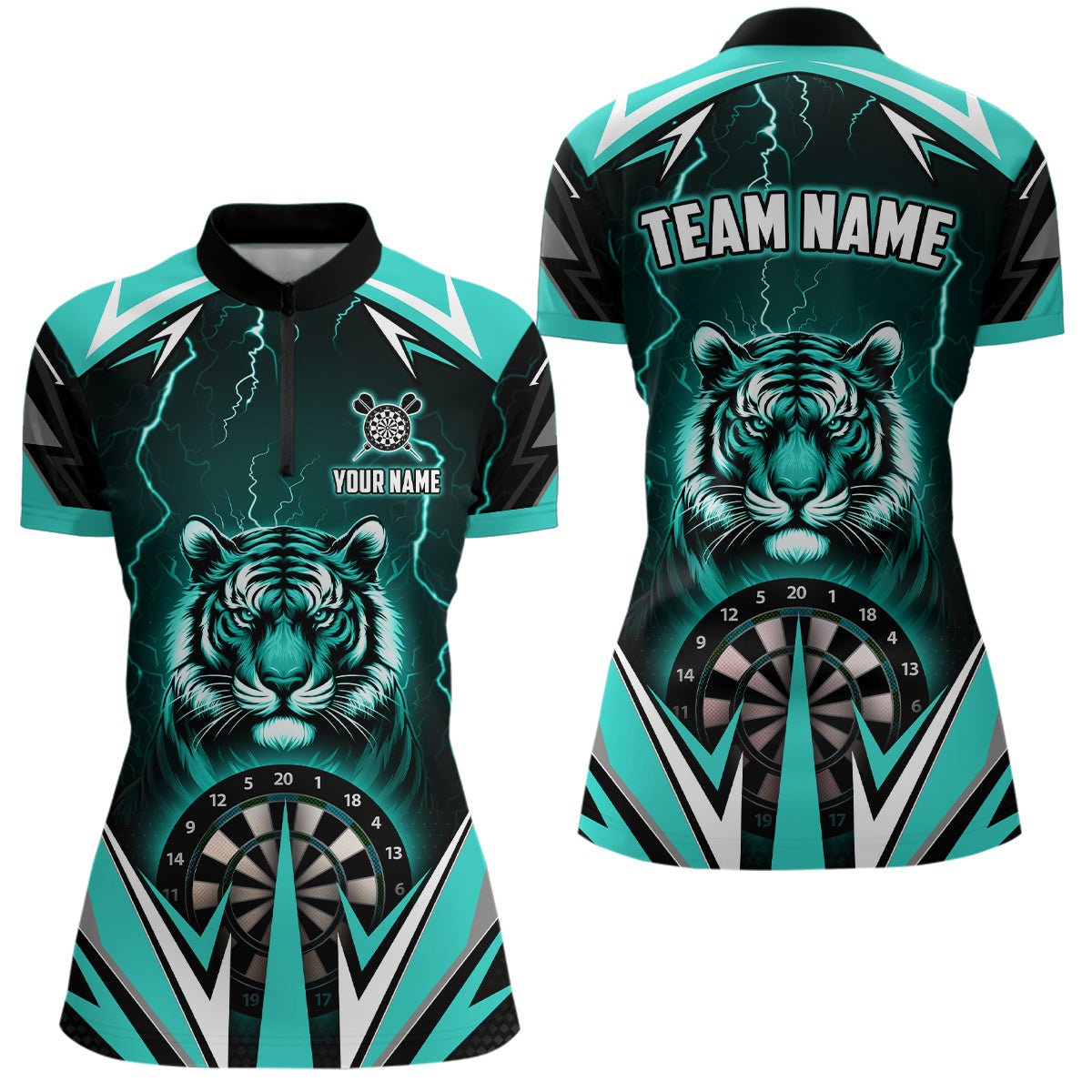 Damen Tiger Darts Shirt mit Blitzmotiv in Türkis - Modell T2478 - Outfitsuche