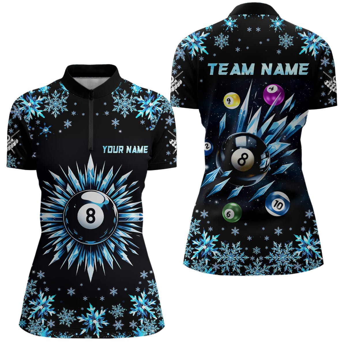 Damen Trikot mit 8 - Ball Pool - Motiv in Blau T1927 - Outfitsuche