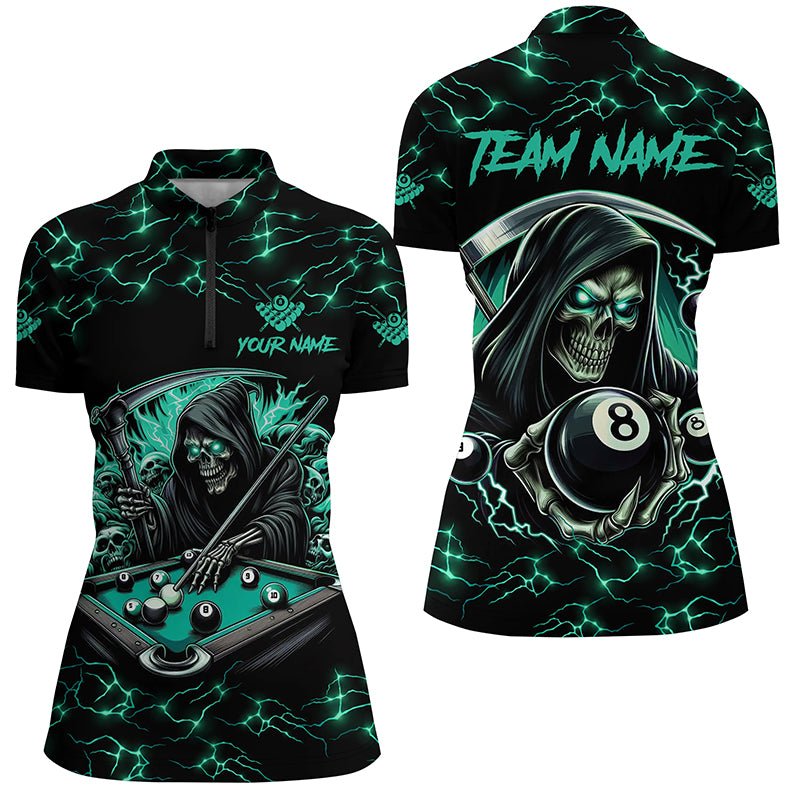 Damen Trikot mit lustigem Totenkopf und Türkis 8 - Ball Billard Motiv T2040 - Outfitsuche