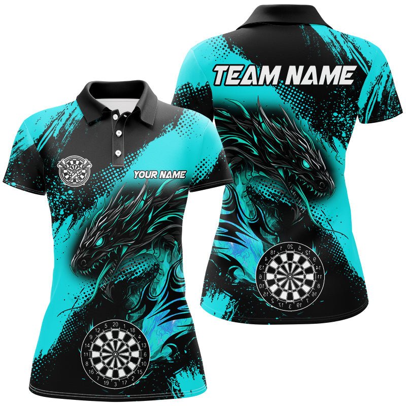 Damen Turquoise Grunge Custom Dragon Dart Polo & Quarter Zip Shirt T2691 - Outfitsuche