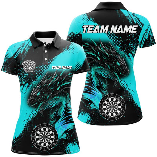 Damen Turquoise Grunge Custom Dragon Dart Polo & Quarter Zip Shirt T2691 - Outfitsuche