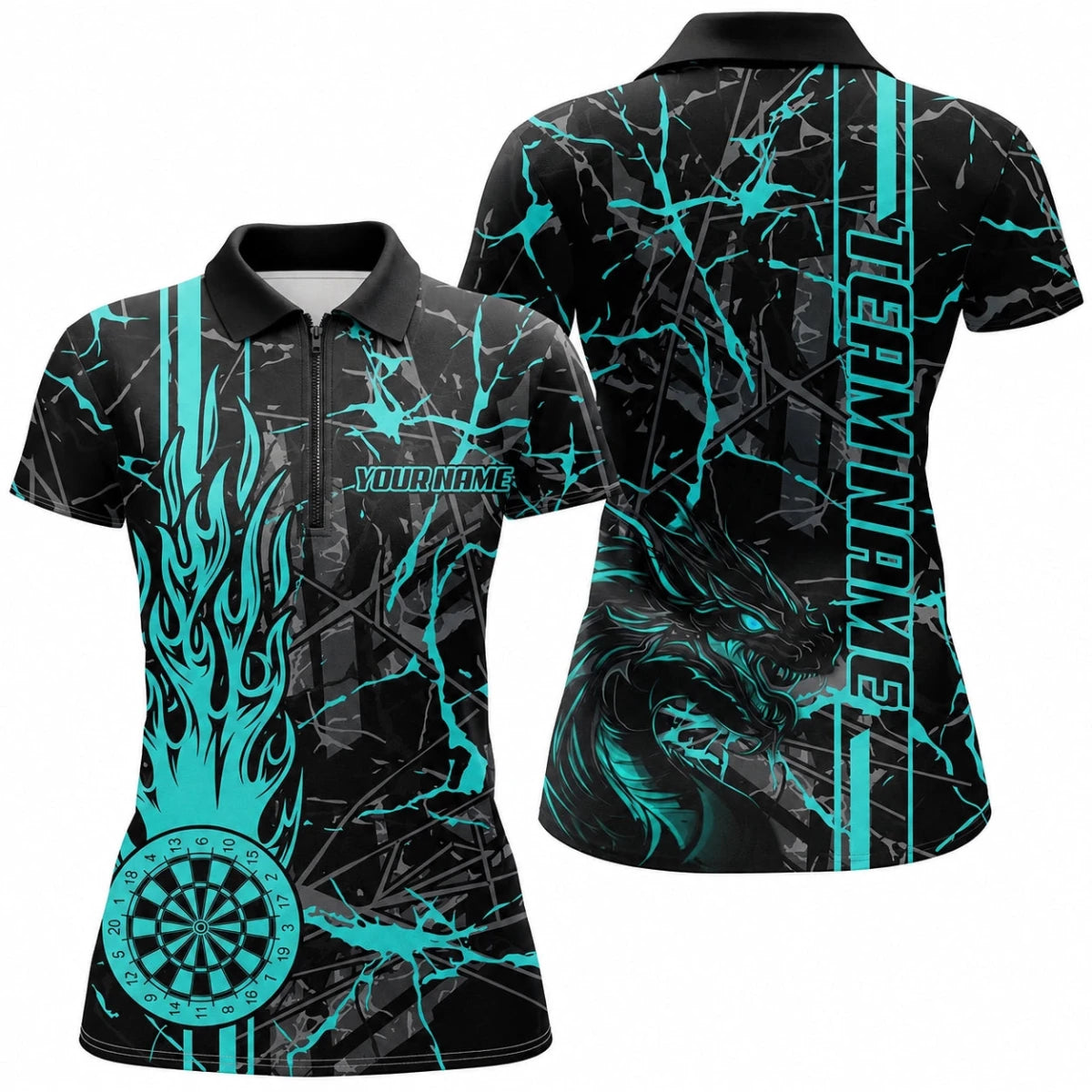 Damen Turquoise Grunge Dart-Jersey - Feuerflammen-Drache Dartliga T2603 - Outfitsuche