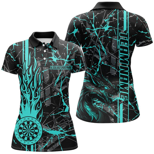 Damen Turquoise Grunge Dart - Jersey - Feuerflammen - Drache Dartliga T2603 - Outfitsuche