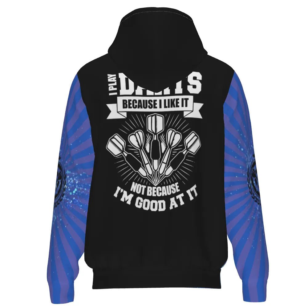 Dart Kapuzenpullover mit blauen Streifen - Ich spiele Darts, weil ich es liebe! M763 - Outfitsuche