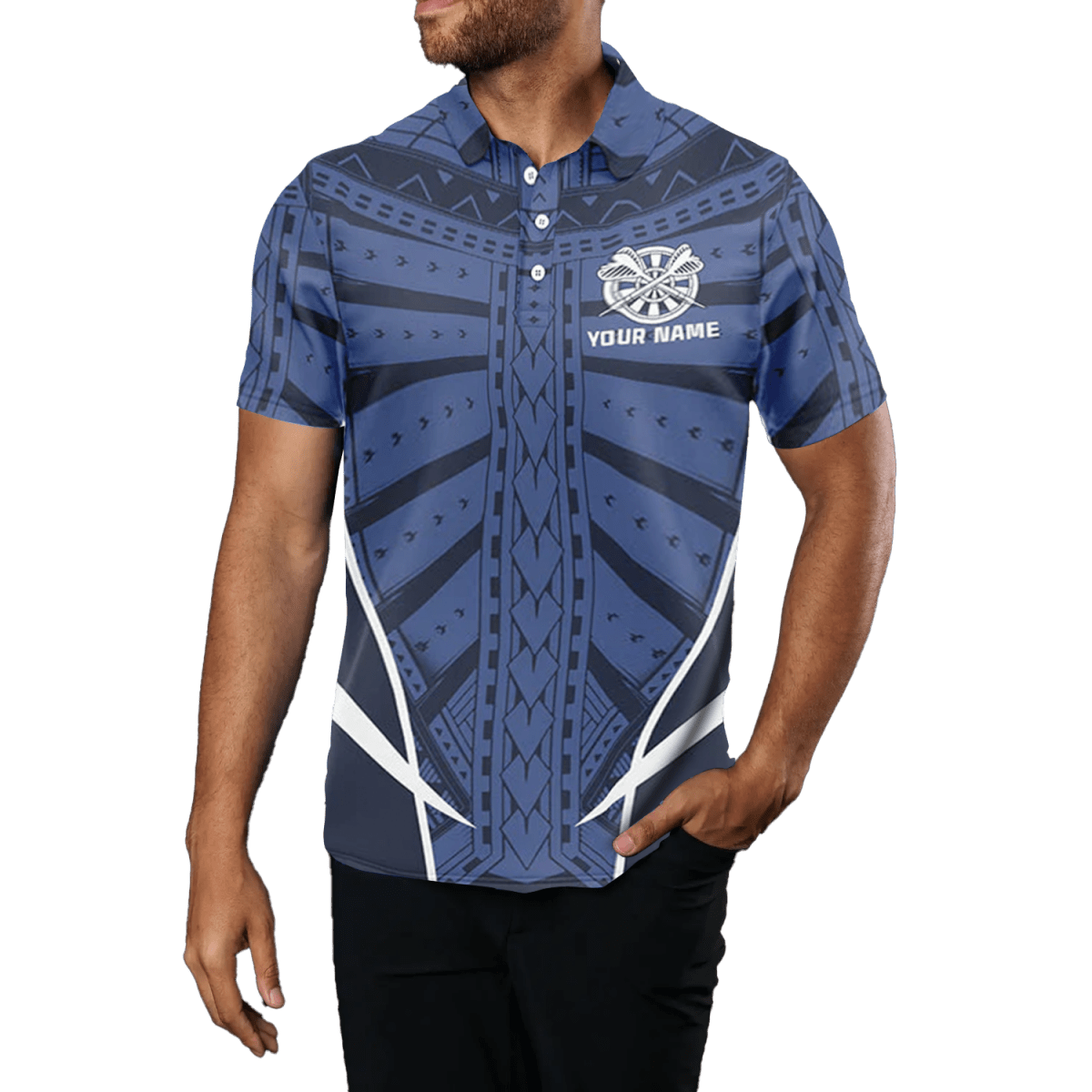 Dart Polo Shirt für Herren mit blauem Tribal - Muster A361 - Outfitsuche