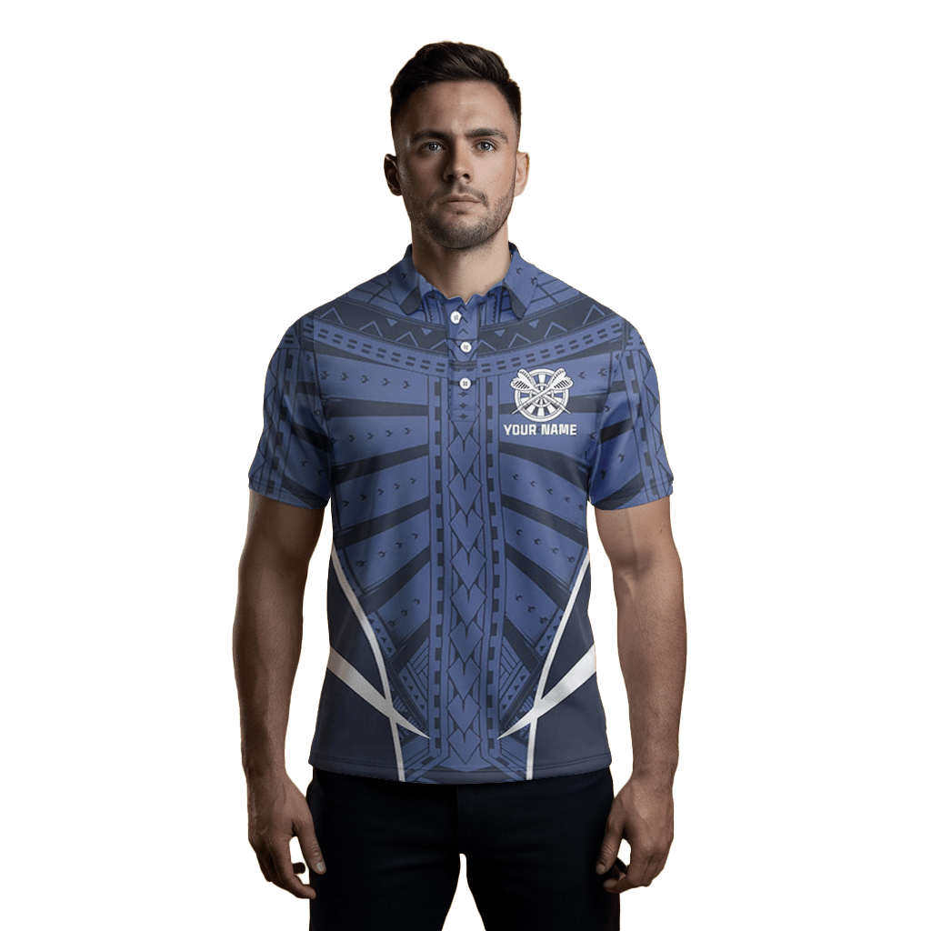 Dart Polo Shirt für Herren mit blauem Tribal - Muster A361 - Outfitsuche