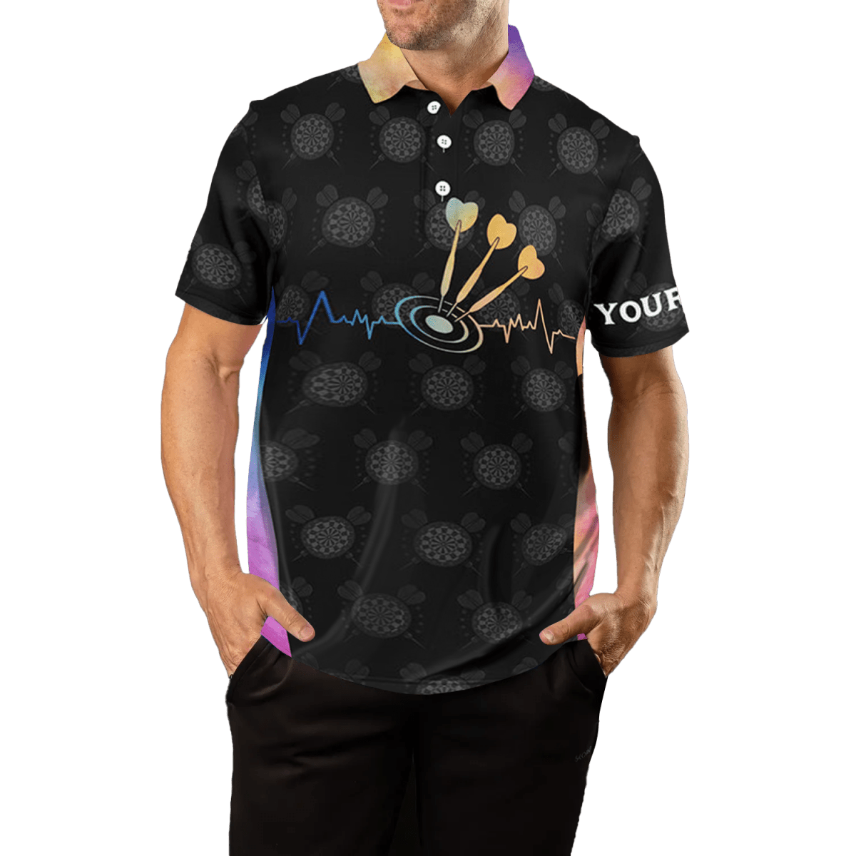 Dart - Polo - Shirt für Herren mit Herzschlag - Muster, in Schwarz, Dart - Trikot Z571 - Outfitsuche