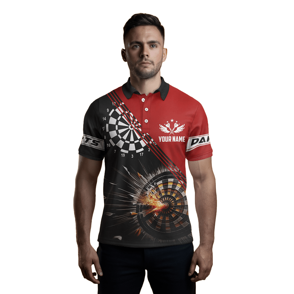 Dart - Polo - Shirt für Herren, schwarz - rot, Dartmotiv S2721 - Outfitsuche