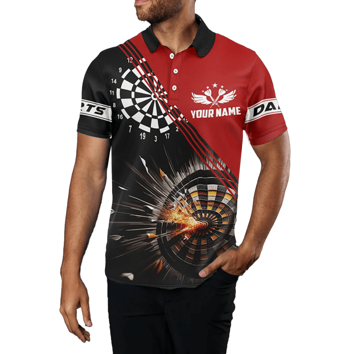 Dart - Polo - Shirt für Herren, schwarz - rot, Dartmotiv S2721 - Outfitsuche